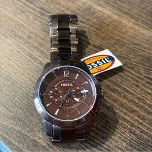 Fossil Men FS4608 Round Chronograph Dial Stainless Brown IP Band Watch NEW!